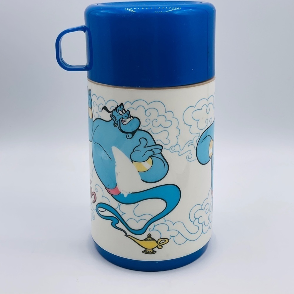 Vtg Disney Aladdin 90s Thermos Movie Lunch Box Soup Genie Blue White 8 oz *READ*